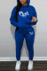 Blue Fashion Casual Letter Print Basic Hooded Collar Long Sleeve Two Pieces
