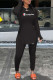 Black Fashion Street Print Patchwork Slit O Neck Long Sleeve Two Pieces