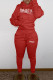Red Fashion Street Print Letter Hooded Collar Long Sleeve Two Pieces