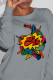 Grey Fashion Casual Print Patchwork O Neck Tops