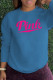Blue Fashion Street Print Patchwork Letter O Neck Tops