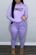 Purple Fashion Street Print Letter Hooded Collar Long Sleeve Two Pieces