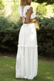 Watermelon Red Sexy Casual Solid Hollowed Out Patchwork V Neck Long Dress