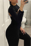 Black Sexy Casual Solid Bandage O Neck Long Sleeve Three-piece Set