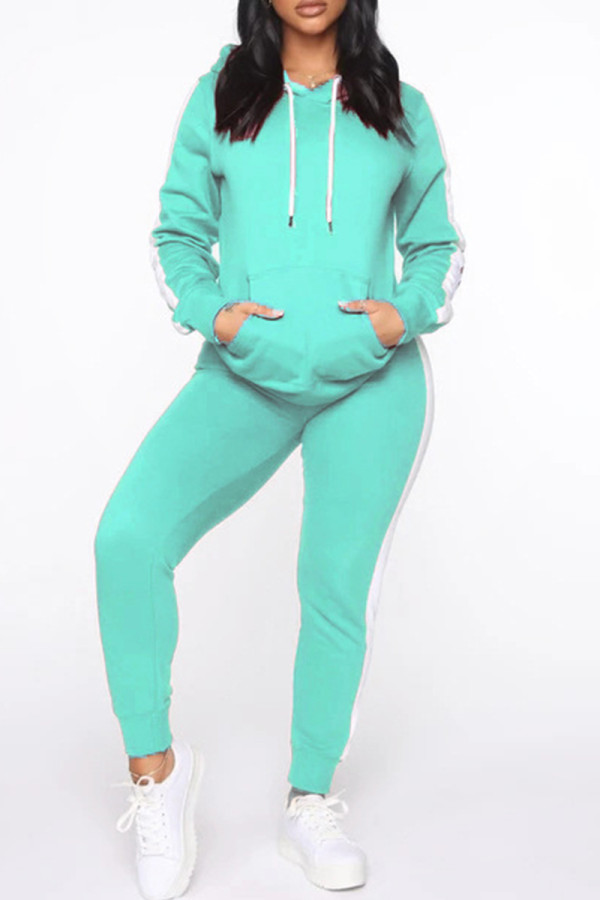 Green Fashion Casual Solid Patchwork Hooded Collar Long Sleeve Two Pieces