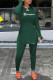 Ink Green Fashion Street Print Patchwork Slit O Neck Long Sleeve Two Pieces