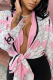 Pink Sexy Casual Print Bandage Patchwork V Neck Outerwear