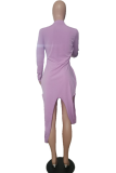 Grey Sexy Print Patchwork O Neck Irregular Dress Dresses