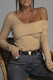 Khaki Fashion Casual Solid Patchwork Off the Shoulder Tops