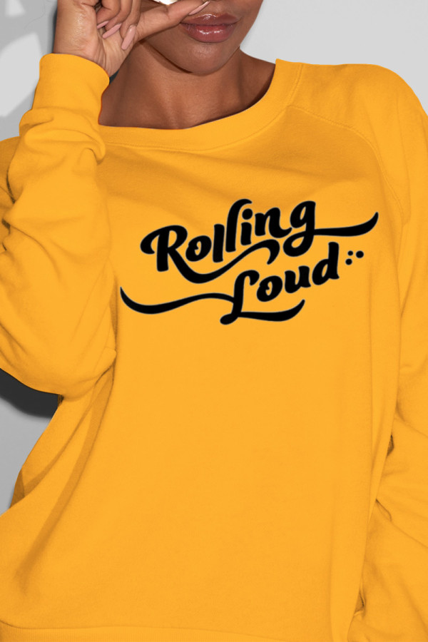 Yellow Fashion Casual Print Letter O Neck Tops