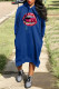 Blue Casual Street Print Patchwork Hooded Collar Long Sleeve Dresses