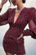 Black Red Fashion Sexy Print Fold V Neck Long Sleeve Dresses