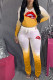 Yellow Casual Gradual Change Print Patchwork Fold O Neck Long Sleeve Two Pieces