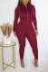 Red Casual Solid Patchwork Zipper Collar Regular Jumpsuits