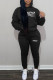 Black Fashion Street Print Letter Hooded Collar Long Sleeve Two Pieces