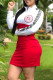 Red White Fashion Sexy Print Patchwork O Neck One Step Skirt Dresses