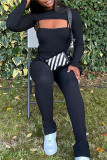 Black Sexy Casual Solid Bandage O Neck Long Sleeve Three-piece Set