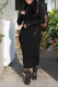 Black Casual Solid Embroidered Patchwork Turtleneck One Step Skirt Dresses