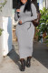 Grey Casual Solid Embroidered Patchwork Turtleneck One Step Skirt Dresses