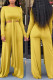 Yellow Casual Solid Bandage Patchwork O Neck Long Sleeve Two Pieces