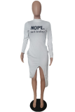 Grey Sexy Print Patchwork O Neck Irregular Dress Dresses