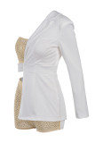 White Fashion Sexy Patchwork Hollowed Out Beading Strapless Long Sleeve Two Pieces