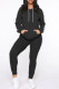 Black Fashion Casual Solid Patchwork Hooded Collar Long Sleeve Two Pieces