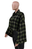 Green Fashion Casual Plaid Basic Turndown Collar Tops
