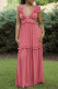 Watermelon Red Sexy Casual Solid Hollowed Out Patchwork V Neck Long Dress