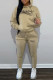 Khaki Fashion Street Print Letter Hooded Collar Long Sleeve Two Pieces