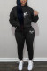 Black Fashion Casual Letter Print Basic Hooded Collar Long Sleeve Two Pieces