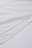Black White Casual Print Patchwork Slit Turndown Collar Tops
