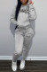 Grey Fashion Street Print Letter Hooded Collar Long Sleeve Two Pieces