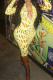 Yellow Fashion Sexy Print Backless Halter Skinny Jumpsuits (With Sleeves)