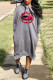 Grey Casual Street Print Patchwork Hooded Collar Long Sleeve Dresses