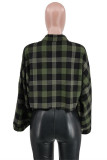Green Fashion Casual Plaid Basic Turndown Collar Tops