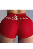 Red Mid Letter Print Skinny shorts Bottoms