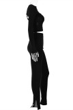 Black Sexy Casual Solid Bandage O Neck Long Sleeve Three-piece Set