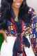 Blue Sexy Casual Print Bandage Patchwork V Neck Outerwear