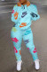 Blue Fashion Casual Letter Print Basic Hooded Collar Long Sleeve Two Pieces