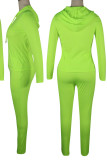 Fluorescent Green Casual Solid Split Joint Zipper Hooded Collar Long Sleeve Two Pieces