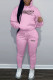 Pink Fashion Street Print Letter Hooded Collar Long Sleeve Two Pieces