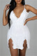 White Fashion Sexy Patchwork Sequins V Neck Sling Dress