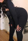 Black Sexy Casual Solid Bandage O Neck Long Sleeve Three-piece Set