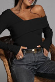Red Fashion Casual Solid Patchwork Off the Shoulder Tops