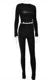 Black Sexy Casual Solid Bandage O Neck Long Sleeve Three-piece Set