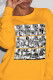 Yellow Fashion Street Print Patchwork O Neck Tops