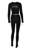 Black Sexy Casual Solid Bandage O Neck Long Sleeve Three-piece Set