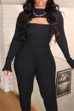 Black Sexy Casual Solid Bandage O Neck Long Sleeve Three-piece Set