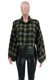 Green Fashion Casual Plaid Basic Turndown Collar Tops